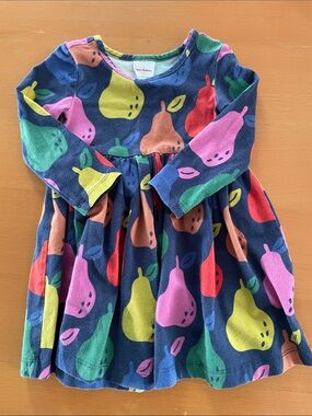 Children's Pear-Print Long Sleeve Dress - Navy with Multi-Color Pears
